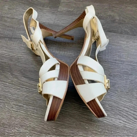 Marc Fisher Varika 2 White Leather Stiletto Sandals Heels Gold Detail: 8M - Picture 8 of 10